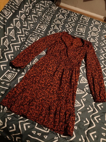 Wrap dress dark - red, flowers