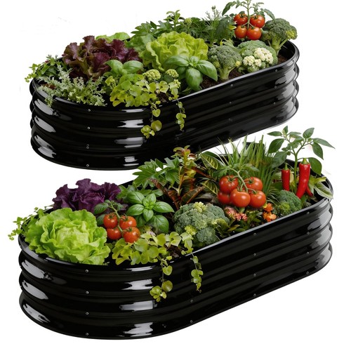 Raised metal garden planters - garden,