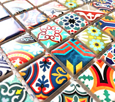 Moroccan Modern Multicolour Ceramic Square Mosaic Wall Tile Geometric 30 x 30cm