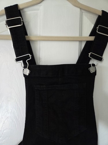 Ladies black denim dungarees - denim,