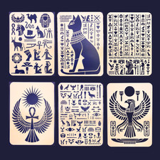 6x Egyptian Stencils Reusable 30x20cm Art Craft Templates Hieroglyphs