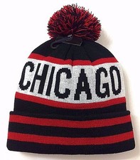 new CHICAGO POM BEANIE Men/Women Winter Knit Ski Bulls Blackhawks Colors Retro