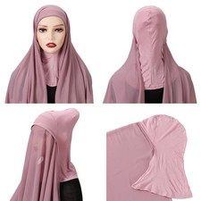 Women Scarf with Bonnet Chiffon Hijab Shawl Head Scarf Underscarf Cap Headwrap