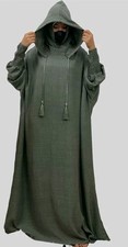 Muslim Hooded Kaftan Women Maxi Dress Abaya Arab Casual Prayer BurqaRobe M Khaki