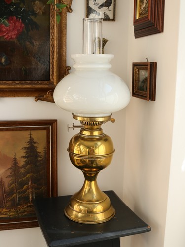 Vintage brass duplex oil lamp - vintage,