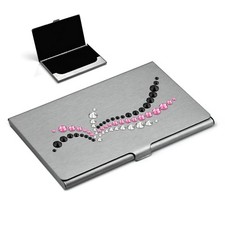 Business Card Holder Decorated with Swarovski® Crystals "Wave Jet Pink"