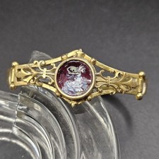 Antique Limoges ? Enamel Portrait Bracelet Renaissance Revival Gilt Metal Bangle