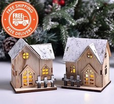 Christmas LED Wooden House Ornament Cabin Light Rustic Xmas Tree Decoration