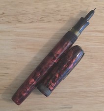 Universal Red Marbleized Celluloid Stylographic Fountain Pen Made in NYC c1930's