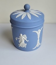 Wedgwood Blue Jasperware Tea Caddy - Classical Figures - Made in England