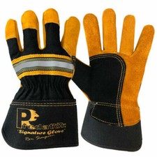 Predator Tiger Rigger Gloves High Quality Leather Heavy Duty Gold Double Palm