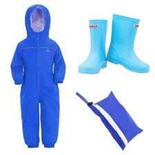 ZORAX 12M-12Y Blue Kids Waterproof Puddle Suit Childrens Rain Suit & Rain Boots