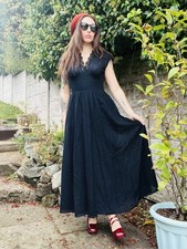 Vintage 70s Long Dress Black Size 10 By Elknot Whimsigoth Boho Goth Ankle Length