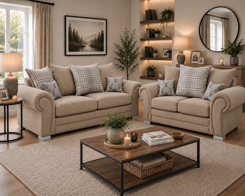 Beige fabric seater sofa - fabric,