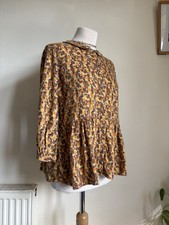 ORLA KIELY Blouse Top. M UK 12 Orange/Mustard/Brown. Gathered Lower/Cuffs. Fab!