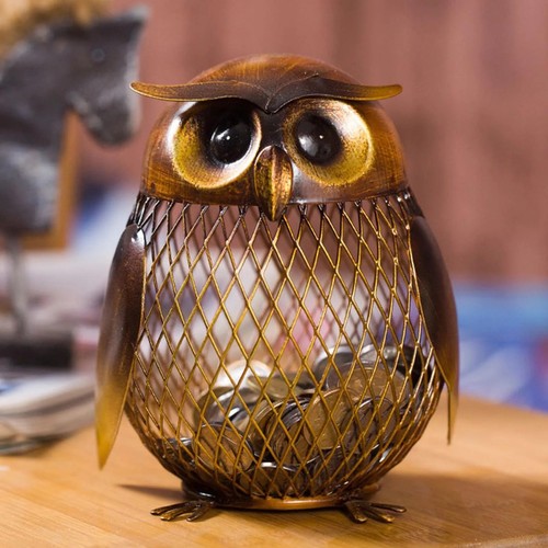 Handmade owl piggy bank metal - bank,