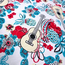 Retro Tropical Guitar Fabric 58" by the yard Stretch Cotton Rockabilly Print