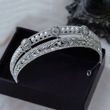 4cm tall crystal pearl tiara - pearl,