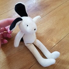 SMALL Moulin roty Dog Soft Toy Plush Comforter Puppy Pup cream black ears  16cm