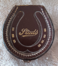 Vintage leather horseshoe shaped stud cufflink box case good condition