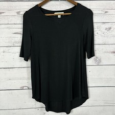 White Warren Tee Shirt Womens Small Black Ribbed Classic Stretch Staple Rayon