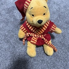Disney Pooh Bear Wearing Dressing Gown And Bed Cap.Detachable Tail. Soft Toy.