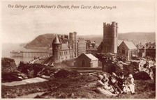 POSTCARD - WALES - ABERYSTWYTH COLLEGE & ST MICHAELS CHURCH FROM THE CASTLE