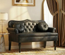 2 Seater Chesterfield Faux Leather Sofa Black Ready For Delivery