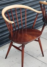 An Ercol 449a stained Elm and Beech cowhorn carver dining chair