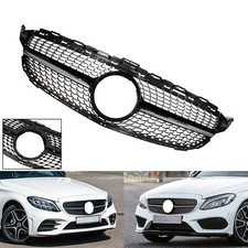 Front Grill Diamond Grille Gloss Black For Mercedes W205 C205 C220 C Class 15-18