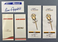 AIR 2000 & MONARCH AIRLINES VINTAGE AIRLINE MENUS X 4 & NOVAIR MEAL TRAY CARD