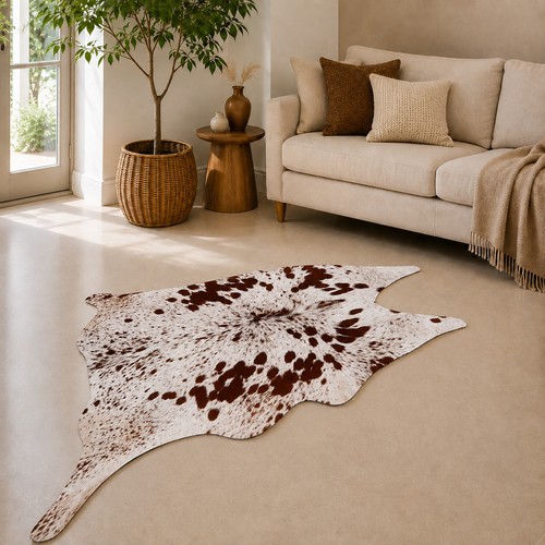 Genuine brown white cowhide - brown,