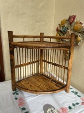 Mid Century Vintage Wicker Tiger Bamboo Corner Shelf Unit Boho Decor Shelves