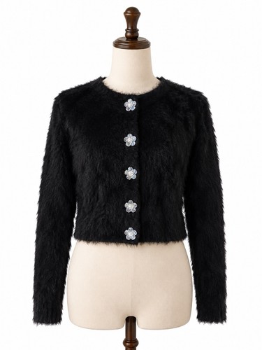 Zara black fuzzy floral button - zara,