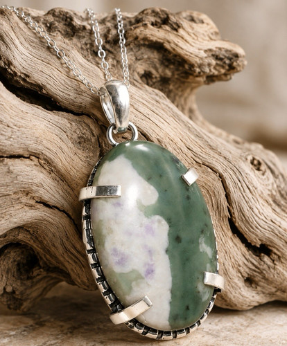 Green white jade oval - white,