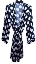 Ladies Ex Chain Store Satin Blue Polka Dot Dressing Gown Robe UK Size 10