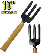 10" Easy Wooden Grip Hard Garden Hand Fork Tool Spade Dig Rake Soil Planting