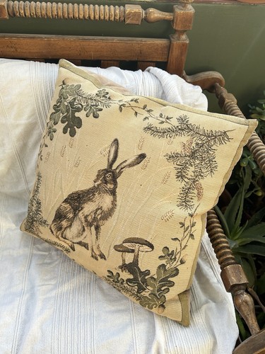 Rustic woven hare cushion - hare,