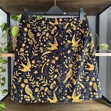 Boden Velvet Mini Skirt 10 R Navy Gold Bird Print Moleskin Pockets Worn Once