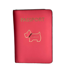 Radley Passport Holder Red Leather Travel Wallet - Heritage Dog Outline -RRP £49