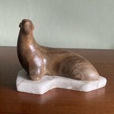 Hand Carved Marble Seal Marble Onyx Figurine Russian USSR mcm style Vintage Home