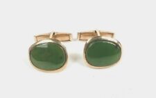 FINE VINTAGE 9CT GOLD AND NEPHRITE JADE GENTS CUFFLINKS 9.8g