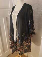 Size 22 Yours Chiffon 3/4 Length Open Jacket,  Navy with Floral VGC 