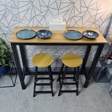 3 PCS Modern Breakfast Bar Dining Table and 2 Stools Set Metal Frame UKES
