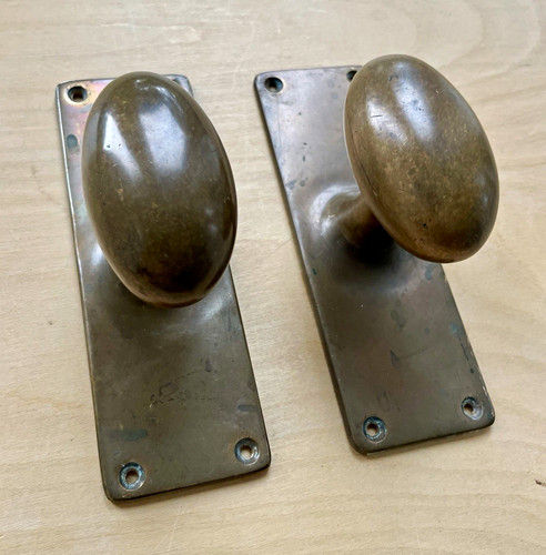 Pair oval bronze - door, knobs