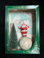 Vintage Rauch Christmas Decorations Ornament Box Santa on Globe World Diorama