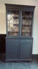 Stunning Black Regency style glass fronted cabinet, bookcase