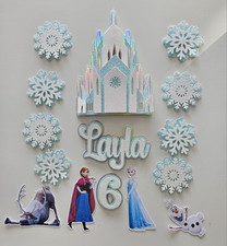 Frozen Anna & Elsa  Personalised 15 Piece Cake Topper Set Ice Castle