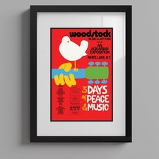 Woodstock Restored Concert Poster Three FRAMED PRINTS Options TEXT IS CLEAR