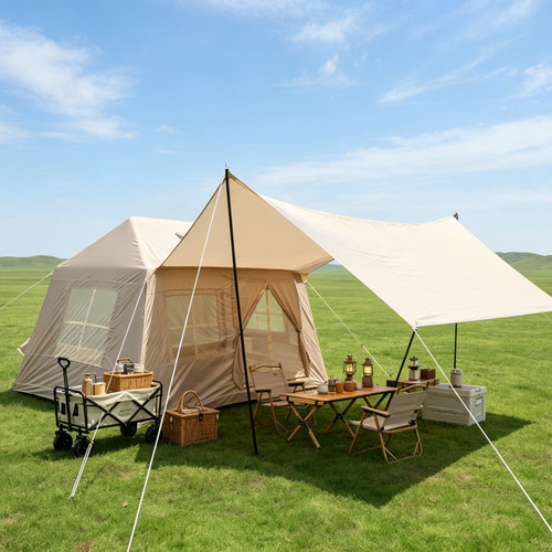 Beige inflatable glamping tent - beige,